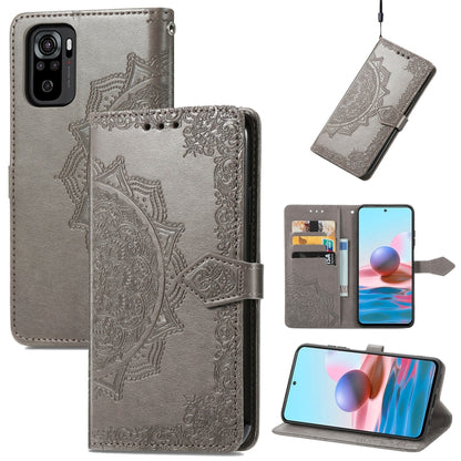 For Xiaomi Redmi Note 10S Mandala Flower Embossed Leather Phone Case(Gray) - Xiaomi Cases by buy2fix | Online Shopping UK | buy2fix