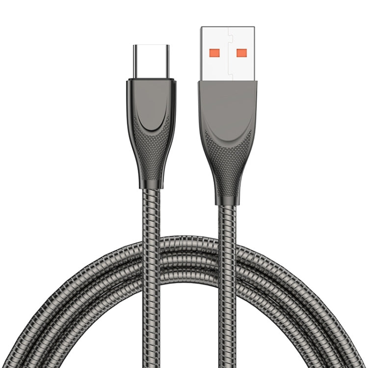 ENKAY ENK-CB132 USB to USB-C / Type-C Carbon Steel Hose Spring 6A Supper Fast Charging Data Cable, Length:2m(Black) - USB-C & Type-C Cable by ENKAY | Online Shopping UK | buy2fix