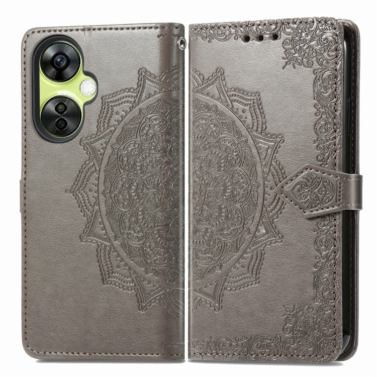 For OnePlus Nord CE 3 Lite Mandala Flower Embossed Leather Phone Case(Gray) - OnePlus Cases by buy2fix | Online Shopping UK | buy2fix