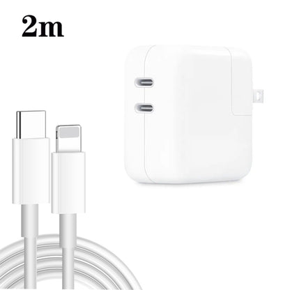 35W PD3.0 USB-C / Type-C Dual Port Charger with 2m Type-C to 8 Pin Data Cable, US Plug - USB Charger by buy2fix | Online Shopping UK | buy2fix