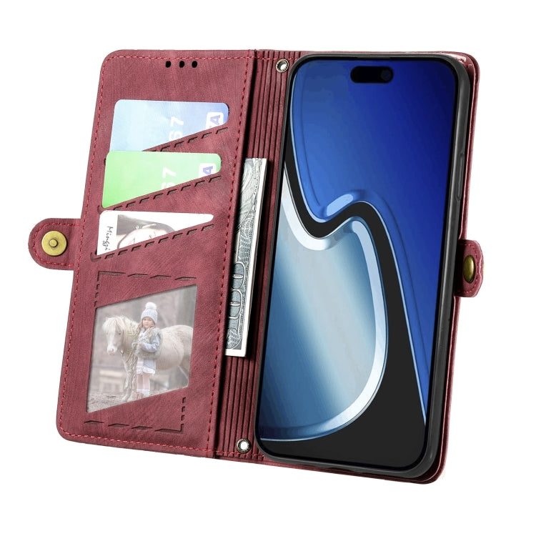 For iPhone 15 Pro Max Geometric Zipper Wallet Side Buckle Leather Phone Case(Red) - iPhone 15 Pro Max Cases by buy2fix | Online Shopping UK | buy2fix