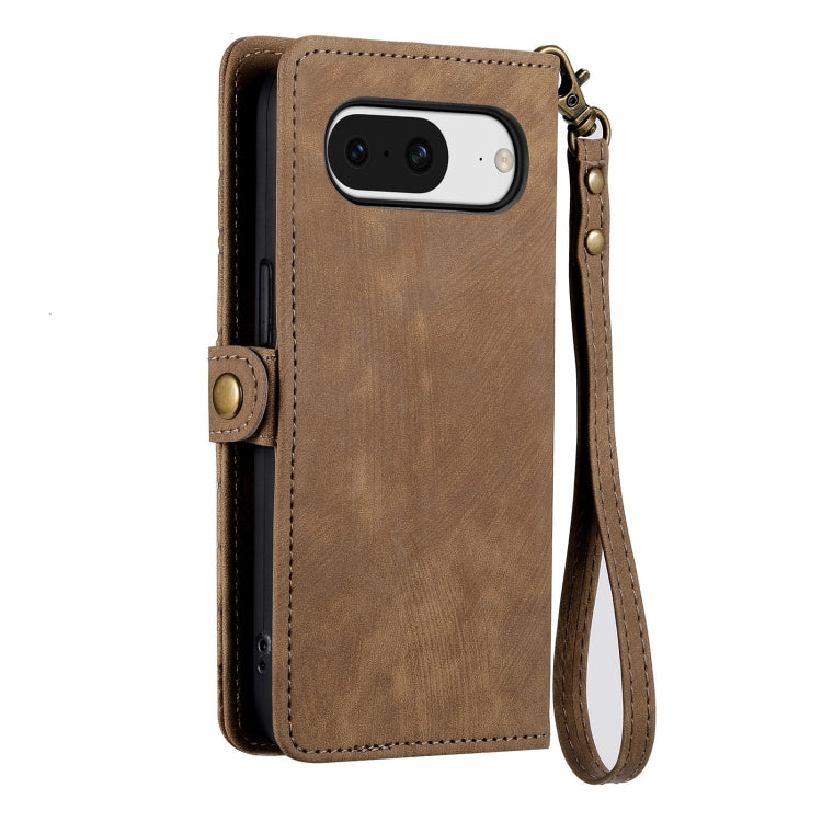 For Google Pixel 8 Pro Geometric Zipper Wallet Side Buckle Leather Phone Case(Brown) - Google Cases by buy2fix | Online Shopping UK | buy2fix