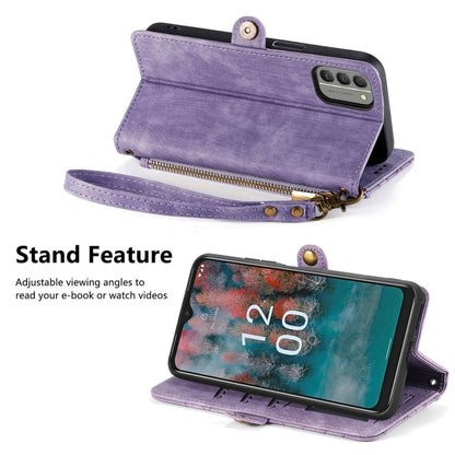 For Nokia C12 Geometric Zipper Wallet Side Buckle Leather Phone Case(Purple) - Nokia Cases by buy2fix | Online Shopping UK | buy2fix