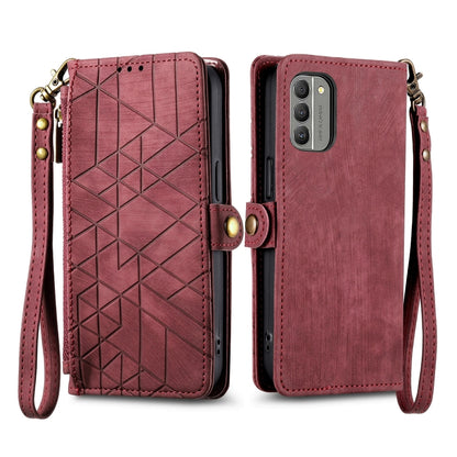For Nokia C31 Geometric Zipper Wallet Side Buckle Leather Phone Case(Red) - Nokia Cases by buy2fix | Online Shopping UK | buy2fix