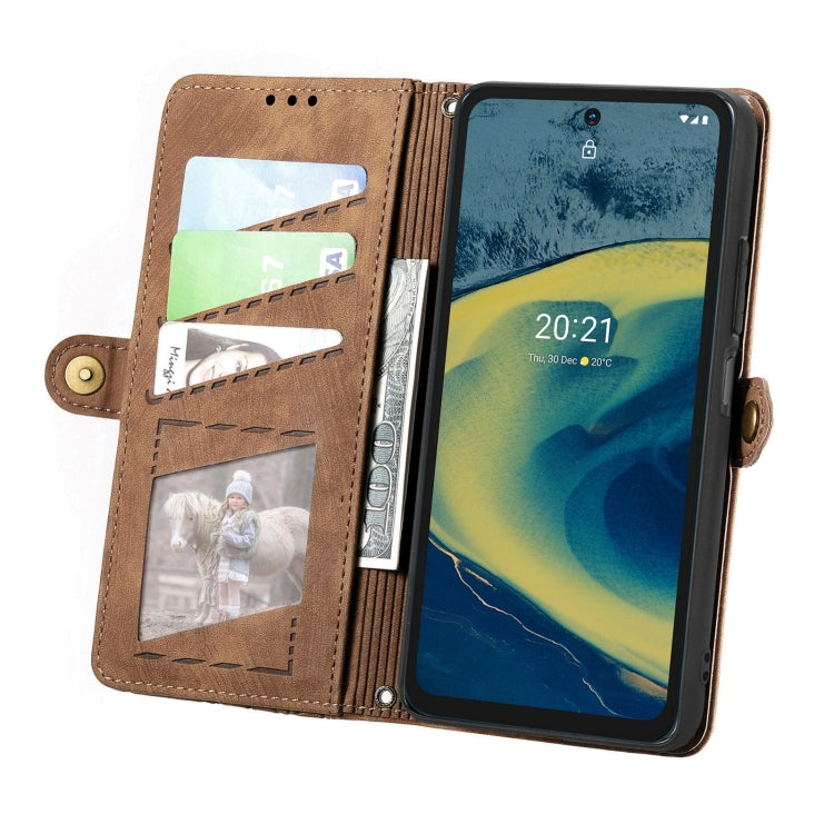 For Nokia XR20 Geometric Zipper Wallet Side Buckle Leather Phone Case(Brown) - Nokia Cases by buy2fix | Online Shopping UK | buy2fix