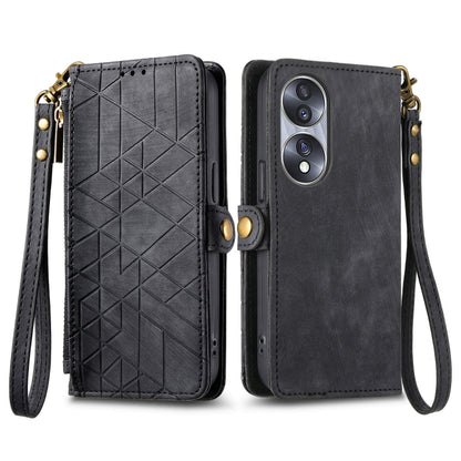 For Honor 80 Pro Geometric Zipper Wallet Side Buckle Leather Phone Case(Black) - Honor Cases by buy2fix | Online Shopping UK | buy2fix