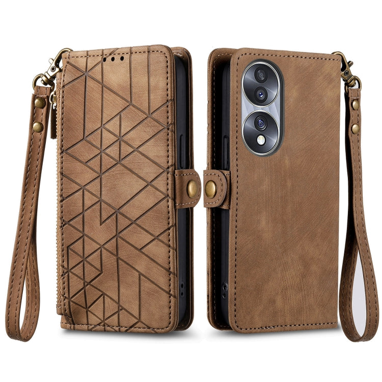 For Honor X40i Geometric Zipper Wallet Side Buckle Leather Phone Case(Brown) - Honor Cases by buy2fix | Online Shopping UK | buy2fix