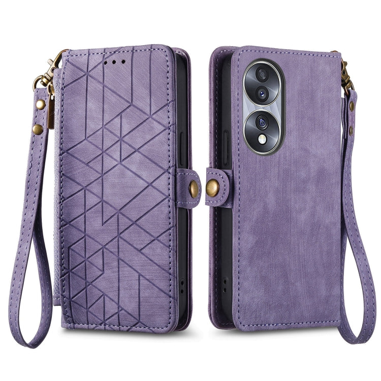 For Honor 60 Pro Geometric Zipper Wallet Side Buckle Leather Phone Case(Purple) - Honor Cases by buy2fix | Online Shopping UK | buy2fix