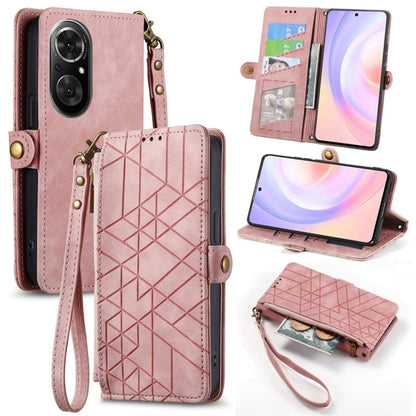 For Honor 50 SE Geometric Zipper Wallet Side Buckle Leather Phone Case(Pink) - Honor Cases by buy2fix | Online Shopping UK | buy2fix