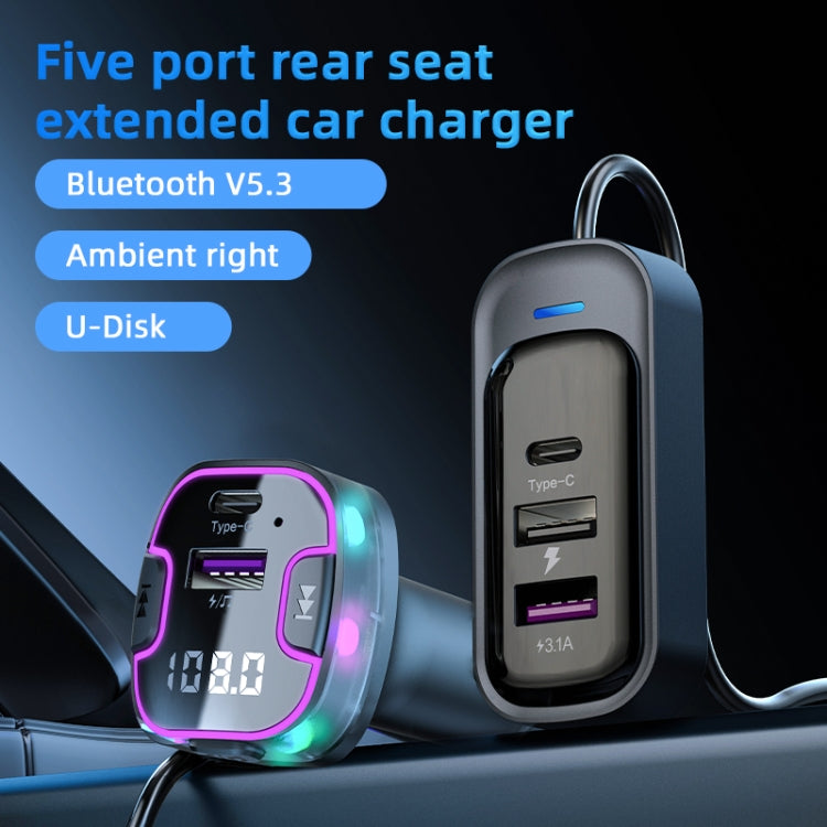 CS6 Portable Rear Seat Extended Car Charger Multi-Port Fast Charger - Car Charger by buy2fix | Online Shopping UK | buy2fix