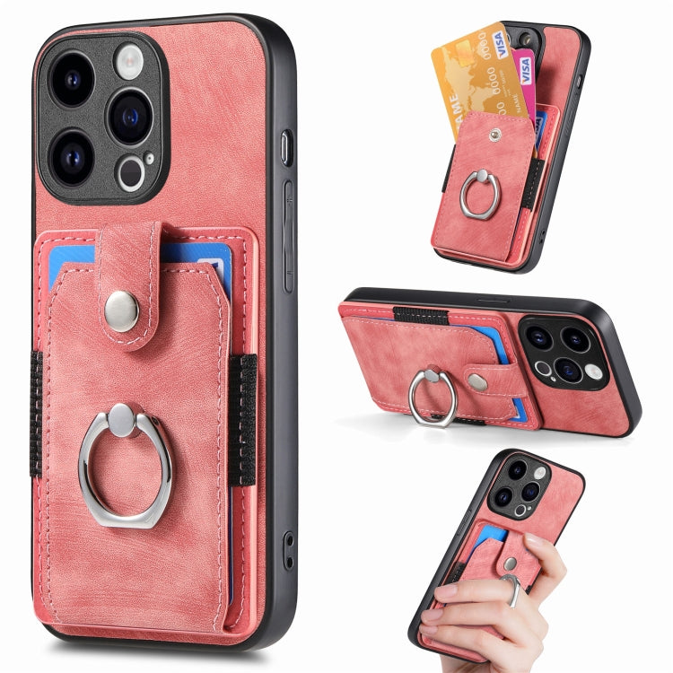 For iPhone 15 Pro Max Retro Skin-feel Ring Card Wallet Phone Case(Pink) - iPhone 15 Pro Max Cases by buy2fix | Online Shopping UK | buy2fix