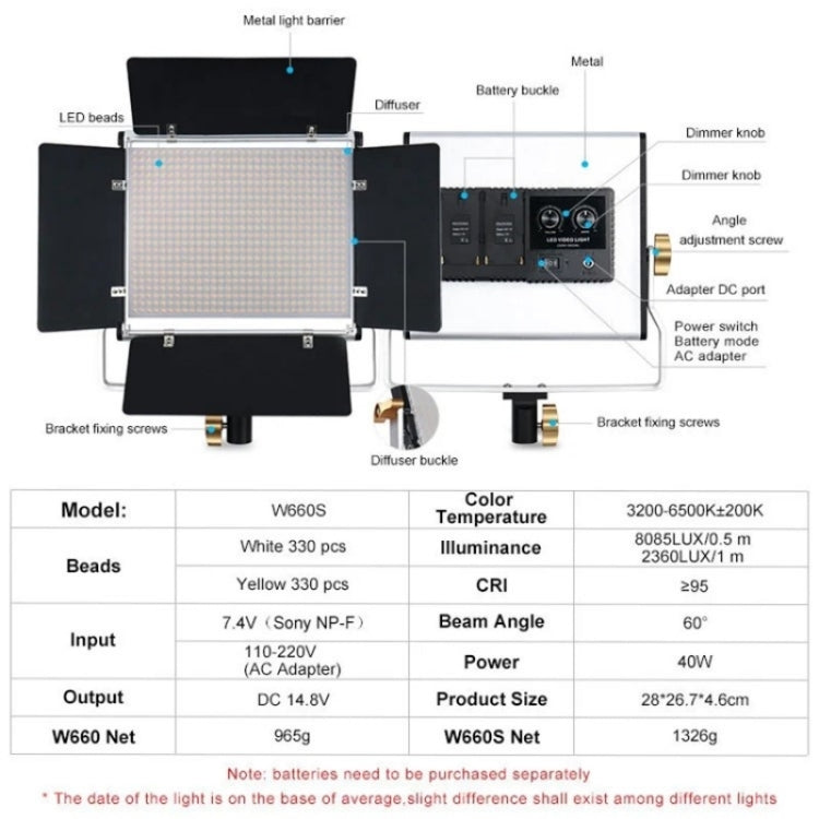 VLOGLITE W660S For Video Film Recording 3200-6500K Lighting LED Video Light With Tripod, Plug:UK Plug -  by VLOGLITE | Online Shopping UK | buy2fix