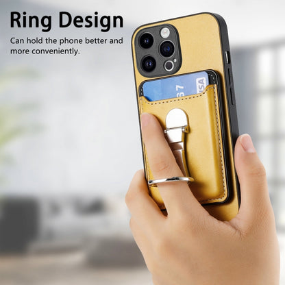 For iPhone 15 Pro Max Skin Feel Ring Holder Wallet Magnetic Phone Case(Yellow) - iPhone 15 Pro Max Cases by buy2fix | Online Shopping UK | buy2fix