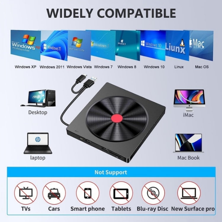 052 USB + Type-C DVD Burner Readable SD / TF Card DVD-RW Recorder PC External Optical Drive - Rewritable Drive by buy2fix | Online Shopping UK | buy2fix