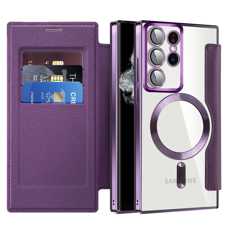 For Samsung Galaxy S22 Ultra 5G MagSafe Magnetic RFID Anti-theft Leather Phone Case(Purple) - Galaxy S22 Ultra 5G Cases by buy2fix | Online Shopping UK | buy2fix