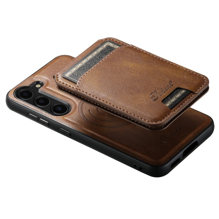 For Samsung Galaxy S24+ 5G Suteni H15 MagSafe Oil Eax Leather Detachable Wallet Back Phone Case(Brown) - Galaxy S24+ 5G Cases by Suteni | Online Shopping UK | buy2fix