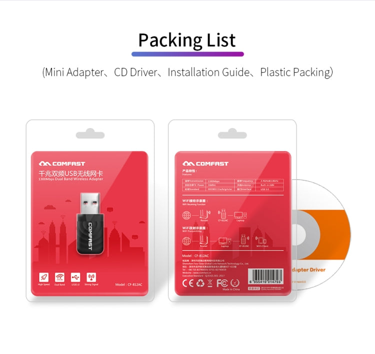 COMFAST CF-812AC 1300 Mbps Dual Band Mini USB WiFi Adapter - Computer & Networking by COMFAST | Online Shopping UK | buy2fix