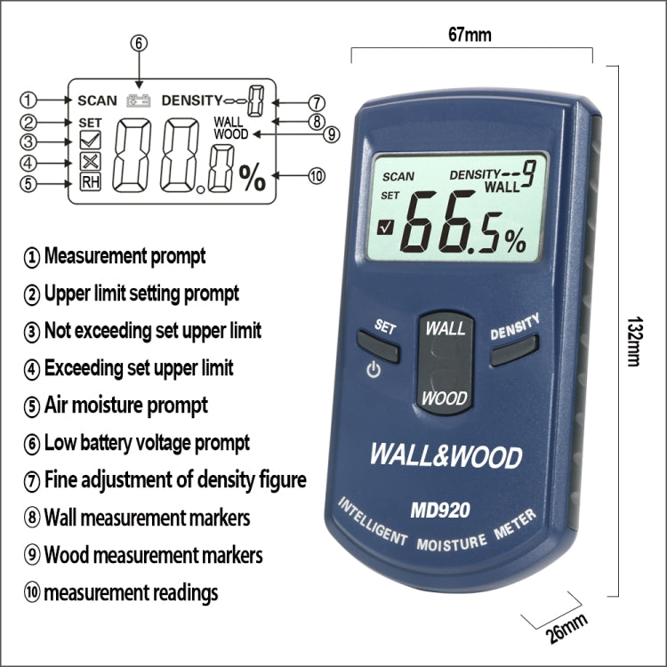 MD920 Wall Surface Wood Moisture Tester - Consumer Electronics by buy2fix | Online Shopping UK | buy2fix