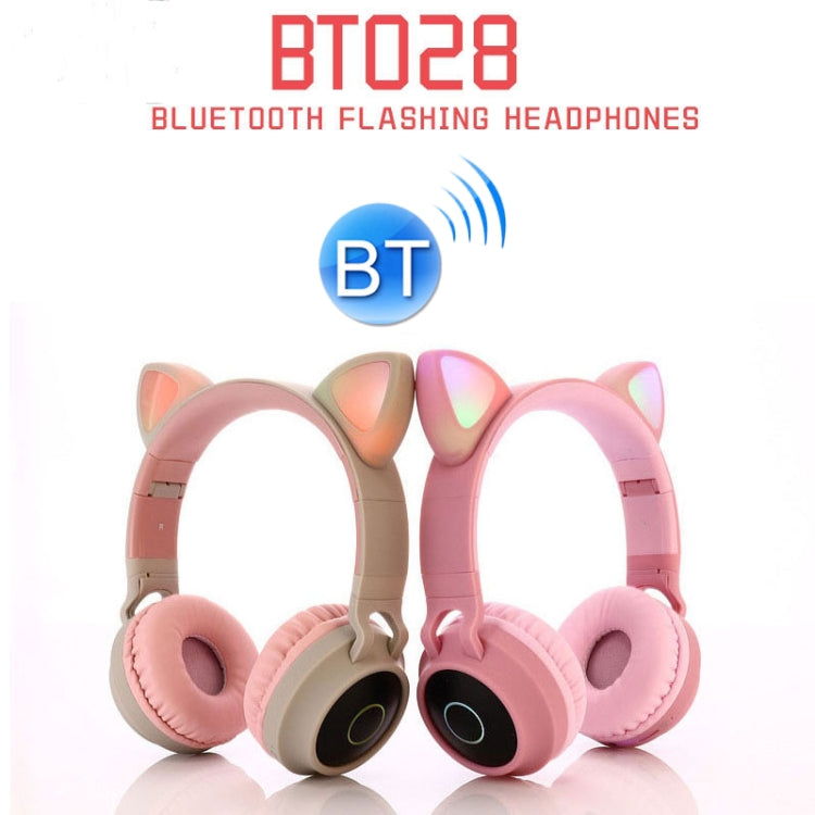 BT028C Cute Cat Ear Bluetooth 5.0 Headphones Foldable On-Ear Stereo Wireless Headset Headphone with Mic / LED Light / FM Radio / TF Card(Blue) - Headset & Headphone by buy2fix | Online Shopping UK | buy2fix