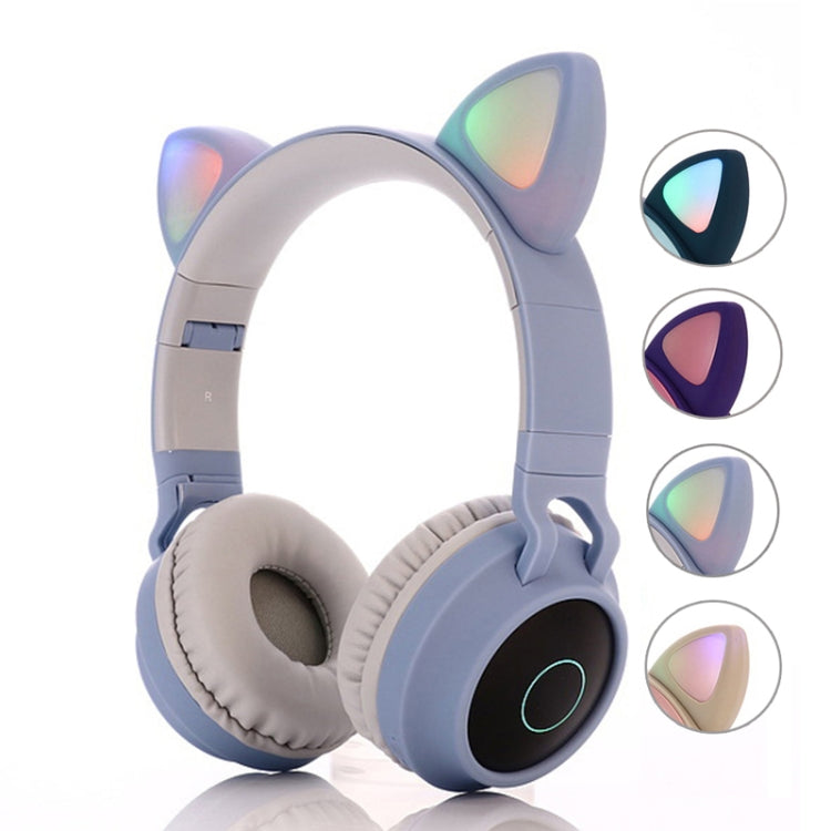 BT028C Cute Cat Ear Bluetooth 5.0 Headphones Foldable On-Ear Stereo Wireless Headset Headphone with Mic / LED Light / FM Radio / TF Card(Blue) - Headset & Headphone by buy2fix | Online Shopping UK | buy2fix