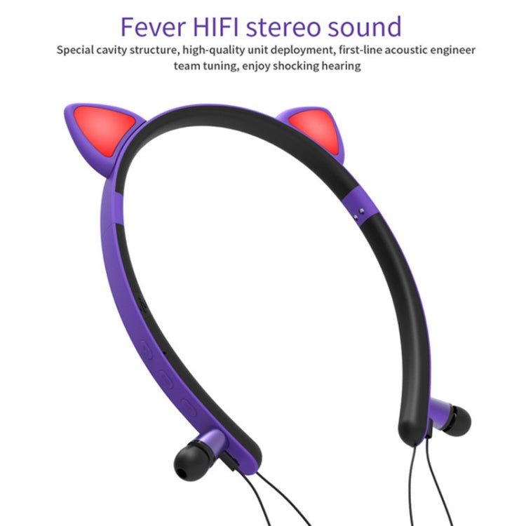 ZW29 Cat Ear Stereo Sound HIFI Fashion Outdoor Portable Sports Wireless  Bluetooth Headset with Mic & LED Light Glowing(Blue) - Neck-mounted Earphone by buy2fix | Online Shopping UK | buy2fix