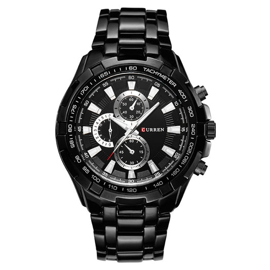 CURREN 8023 Men Stainless Steel Analog Sport Quartz Watch(Black case black face) - Metal Strap Watches by CURREN | Online Shopping UK | buy2fix