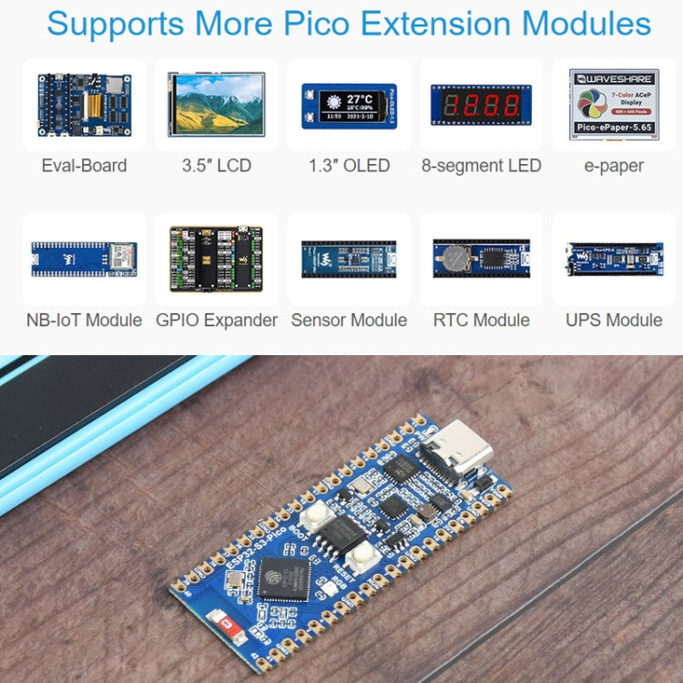 Waveshare ESP32-S3 Microcontroller, 2.4 GHz Wi-Fi Development Board Dual-core Processor - Arduino Nucleo Accessories by Waveshare | Online Shopping UK | buy2fix