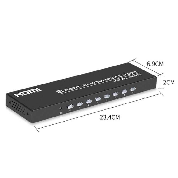FJGEAR FJ-4K801 4K 8 In 1 Out HDMI HD Video Switcher, Plug Type:US Plug(Black) - Switch by FJGEAR | Online Shopping UK | buy2fix