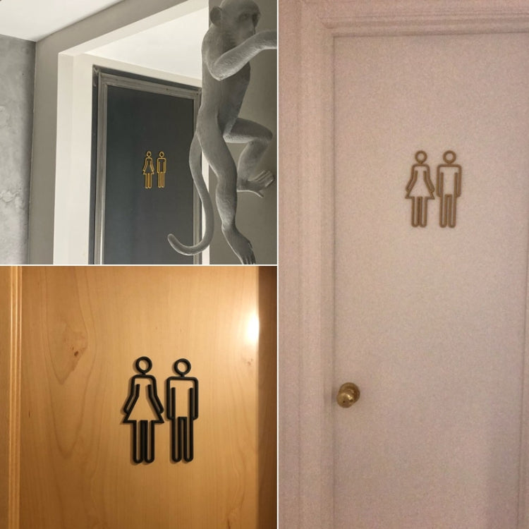 2 PCS Acrylic Toilet Symbol Adhesive Backed Bathroom Toilet Door Sign for Hotel(Gold) - Home & Garden by buy2fix | Online Shopping UK | buy2fix