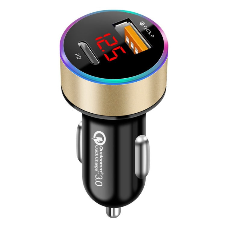 Aluminum Alloy Digital Display PD+QC3.0 Car Charger Multifunctional Car Charger( Gold) - In Car by buy2fix | Online Shopping UK | buy2fix