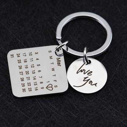 Personalized Calendar Keychain Hand Carved Calendar Keyring Stainless Steel Brelok(Silver) - Key Rings by buy2fix | Online Shopping UK | buy2fix