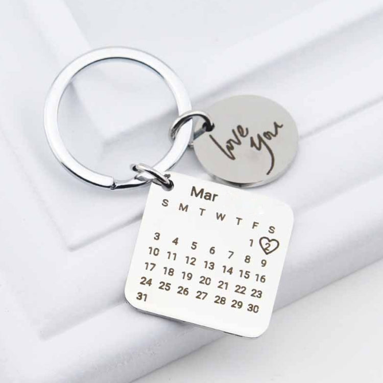 Personalized Calendar Keychain Hand Carved Calendar Keyring Stainless Steel Brelok(Rose Gold) - Key Rings by buy2fix | Online Shopping UK | buy2fix