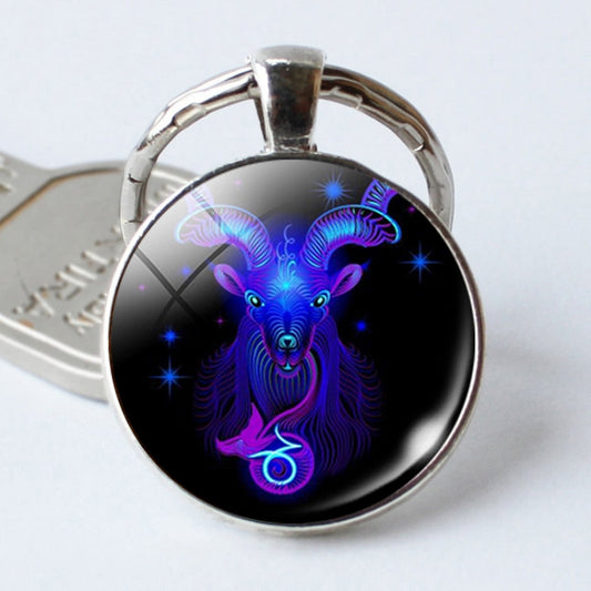 Zodiac Sign Keychain 12 Constellation Pendant Single Face Keyring - Key Rings by buy2fix | Online Shopping UK | buy2fix