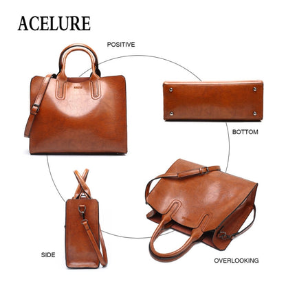 Leather Handbags Big Women Bag Casual Female Bags Trunk Tote Shoulder Bag Ladies Large Bolsos, Color:Brown - Home & Garden by buy2fix | Online Shopping UK | buy2fix