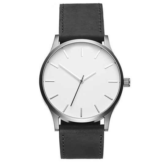 Men Simple Matte Leather Belt Quartz Watch(Black + White) - Outdoor & Sports by buy2fix | Online Shopping UK | buy2fix