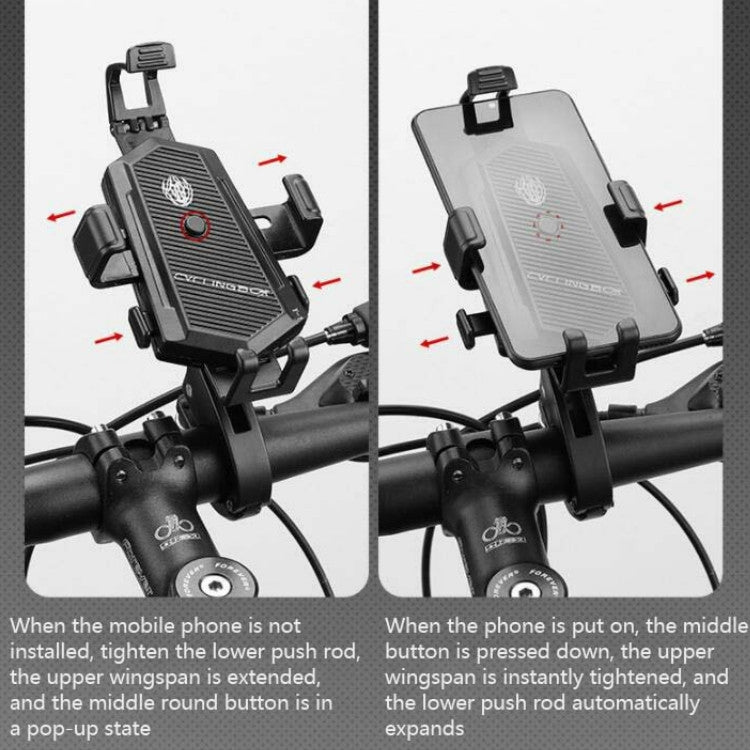 Bicycle Mobile Phone Holder Can Rotate And Adjust Fixed Aluminum Alloy Bracket Automatic Grab Bracket, Style:Rearview Mirror Installation(Black) - Holders by buy2fix | Online Shopping UK | buy2fix