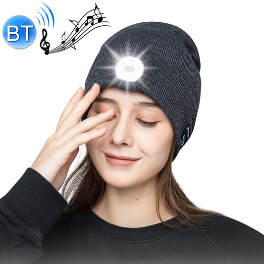 Outdoor Night Running Night Fishing LED Light Illumination Bluetooth 5.0 Knitted Hat (Grey) - Smart Wear by buy2fix | Online Shopping UK | buy2fix