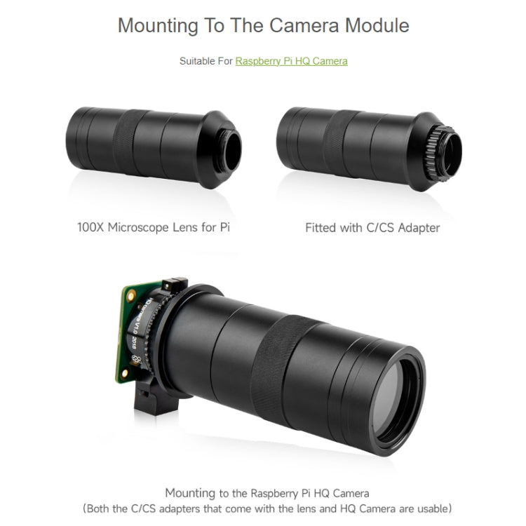 Waveshare 100X Industrial Microscope Lens, C/CS-Mount, for Raspberry Pi HQ Camera(24229) - Consumer Electronics by Waveshare | Online Shopping UK | buy2fix