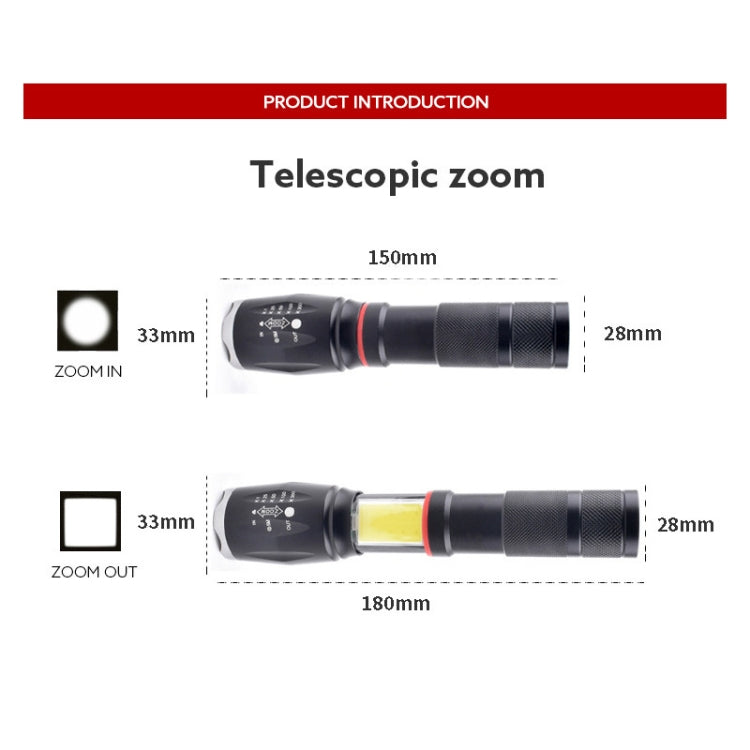 Telescopic Zoom Strong Light Flashlight Strong Magnetic Rechargeable LED Flashlight, Colour: Black Head (No Battery, No Charger) - LED Flashlight by buy2fix | Online Shopping UK | buy2fix