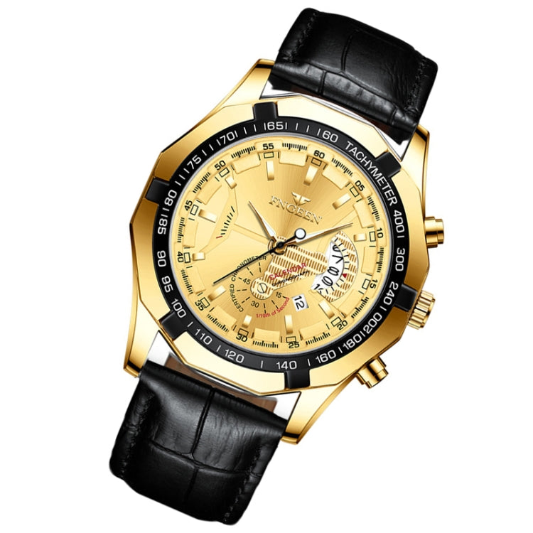 FNGEEN S001 Men Waterproof Watch Calendar Watch(Black Leather Full Gold Golden Surface) - Alloy Watches by FNGEEN | Online Shopping UK | buy2fix