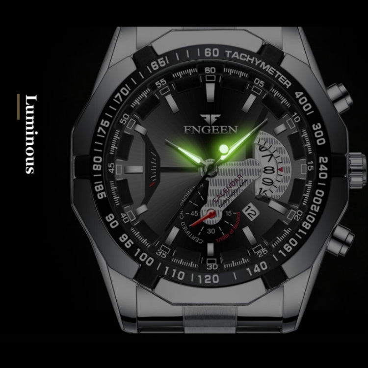 FNGEEN S001 Men Waterproof Watch Calendar Watch(Black Leather Full Gold Black Surface) - Alloy Watches by FNGEEN | Online Shopping UK | buy2fix