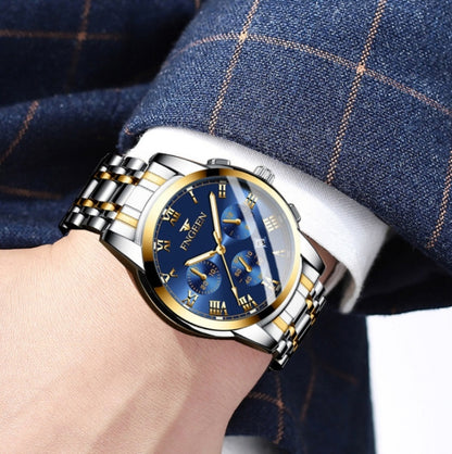 FNGEEN 4006 Men Trendy Waterproof Quartz Watch(Gold Blue Surface) - Alloy Watches by FNGEEN | Online Shopping UK | buy2fix