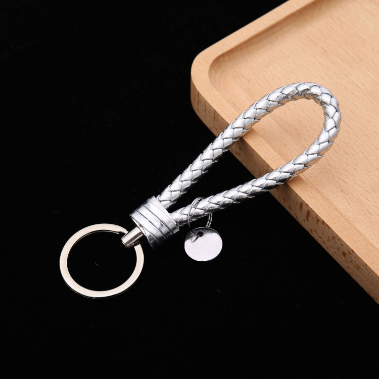 100 PCS Woven Leather Cord Keychain Car Pendant Leather Key Ring Baotou With Small Round Piece(Silver) - Key Rings by buy2fix | Online Shopping UK | buy2fix