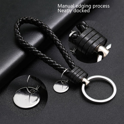 100 PCS Woven Leather Cord Keychain Car Pendant Leather Key Ring Baotou With Small Round Piece(Silver) - Key Rings by buy2fix | Online Shopping UK | buy2fix