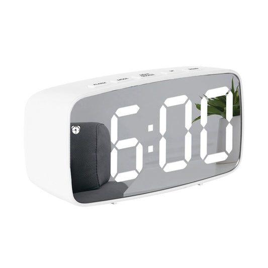 Mirror Bedside Alarm Clock Battery Plug-In Dual-Purpose LED Clock, Colour: Arc-shaped White Shell (Mirror White Light) - Alarm Clocks by buy2fix | Online Shopping UK | buy2fix