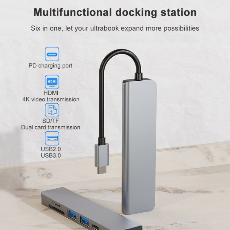 AD-033 6 In 1 USB-C / Type-C To 4K HDMI + SD / TF Card Slot + PD USB-C / Type-C Charging + 2 USB 3.0 Ports Multifunctional HUB Docking Station - Computer & Networking by buy2fix | Online Shopping UK | buy2fix