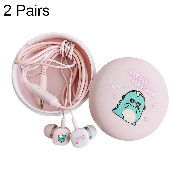 2 Pairs Cartoon Pattern Heavy Bass In-Ear Headphones Universal Wired Headphones with Microphone(Pink) - In Ear Wired Earphone by buy2fix | Online Shopping UK | buy2fix