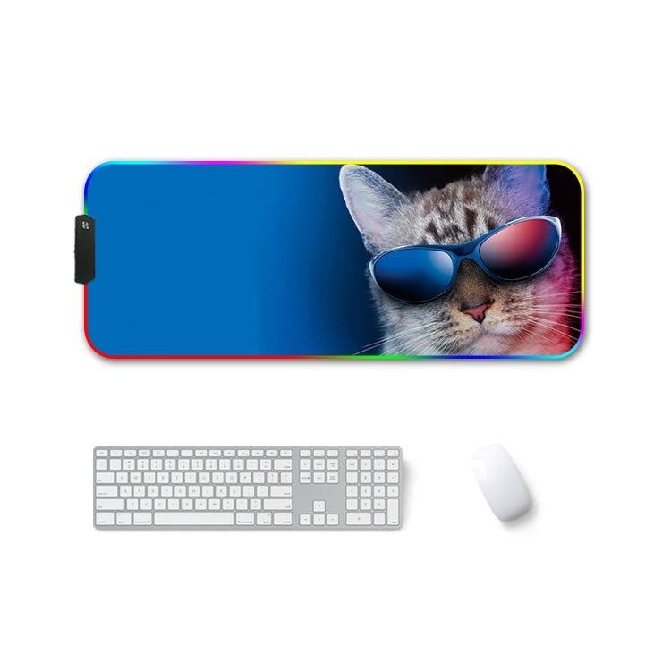 250x350x4mm F-01 Rubber Thermal Transfer RGB Luminous Non-Slip Mouse Pad(Glasses Cat) - Mouse Pads by buy2fix | Online Shopping UK | buy2fix