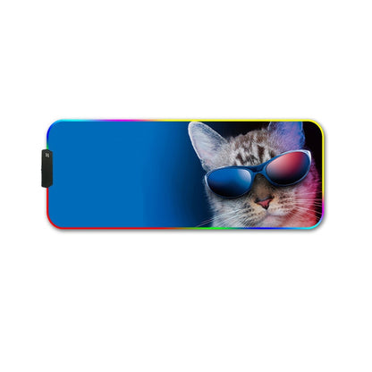 350x900x3mm F-01 Rubber Thermal Transfer RGB Luminous Non-Slip Mouse Pad(Glasses Cat) - Mouse Pads by buy2fix | Online Shopping UK | buy2fix