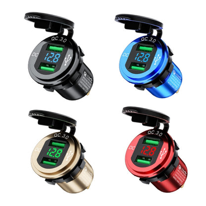 Car Motorcycle Modified USB Charger QC3.0 Metal Waterproof Fast Charge(Golden Shell Green Light) - In Car by buy2fix | Online Shopping UK | buy2fix